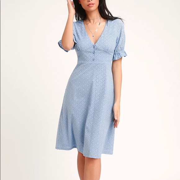 Lulus Dresses & Skirts - Lulus Dress Good To Be Me Midi Blue S Eyelet